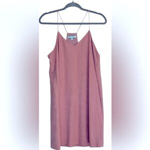 She + Sky Blush Pink Mini Slip Dress Faux Suede